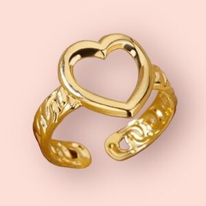 Gold Tone Stainless Steel Heart Shape  Cuff Ring